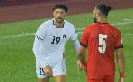 وسام أبو علي يسجل لمنتخب فلسطين في مرمى الأردن بتصفيات كأس العالم