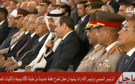 الرئيس السيسي يرحب بالشيخ محمد بن زايد في حفل الكليات العسكرية: حضورك شرف