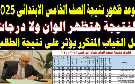 برقم الجلوس والاسم.. نتيجه الصف الخامس الابتدائي الترم الاول عبر موقع وزارة التربية والتعليم نتائج الامتحانات 2025