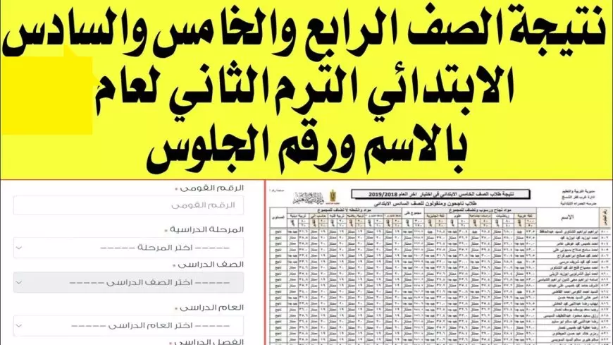 بوابة التعليم الأساسي برقم الجلوس 2025 نتيجة الصف الرابع و الخامس و السادس الابتدائي الترم الثاني برقم الجلوس او بالاسم فقط