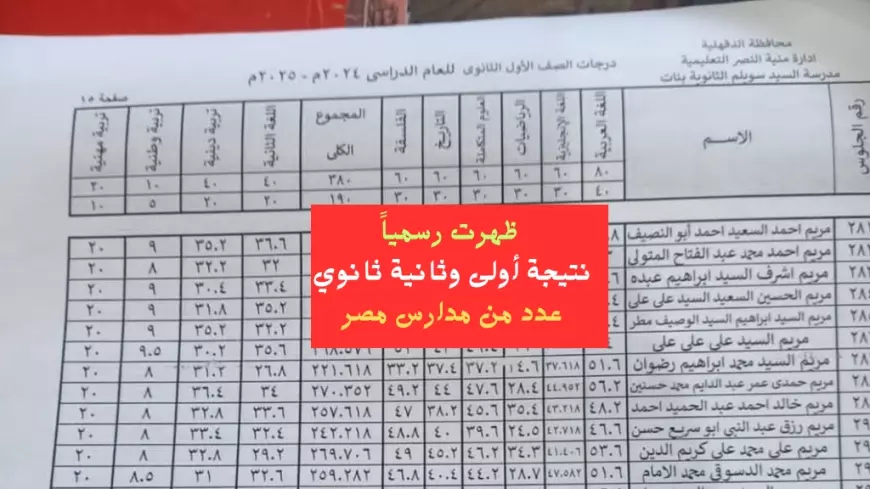 نتيجة الصف الثاني الثانوي الترم الأول 2025 بالاسم ورقم الجلوس عبر موقع وزارة التربية والتعليم