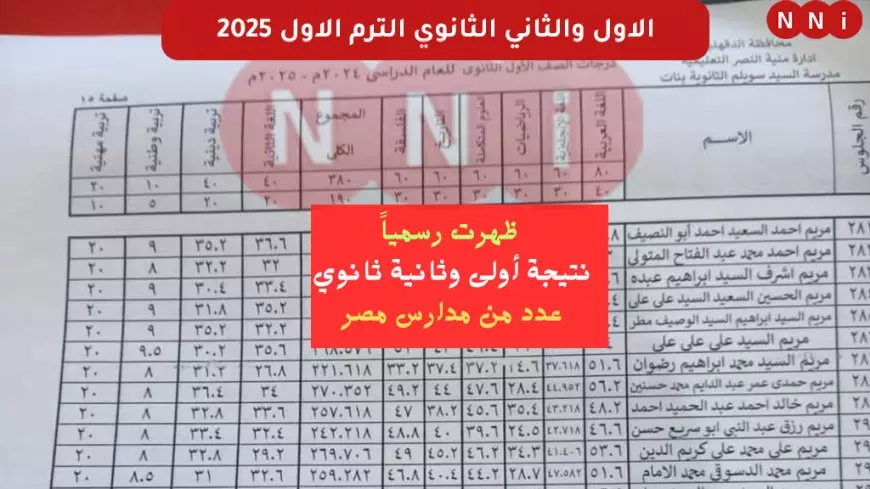 نتيجه الصف الاول والثاني الثانوي الترم الاول 2025 لجميع المحافظات وخطوات الاستعلام عبر موقع وزارة التربية والتعليم