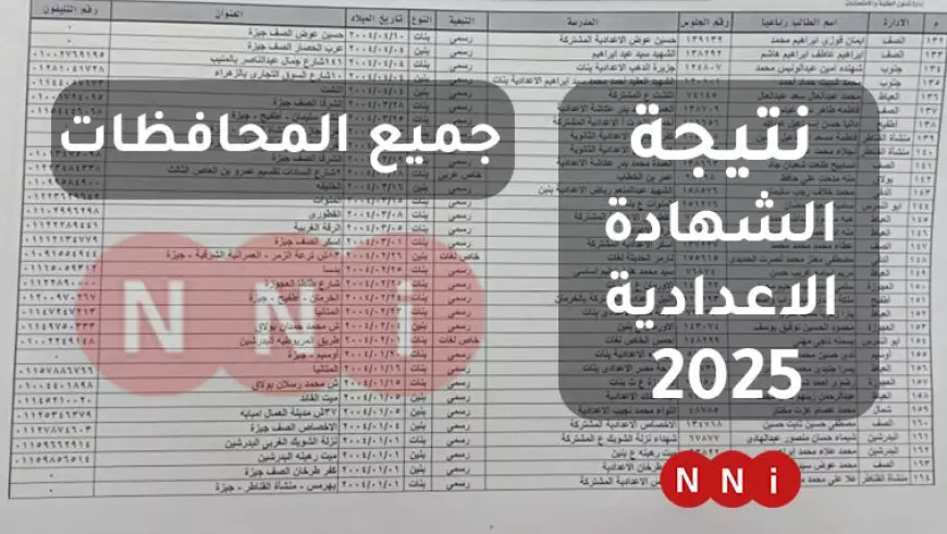 نتيجة الشهادة الإعدادية 2025 برقم الجلوس والاسم في كل المحافظات الأن روابط مباشرة