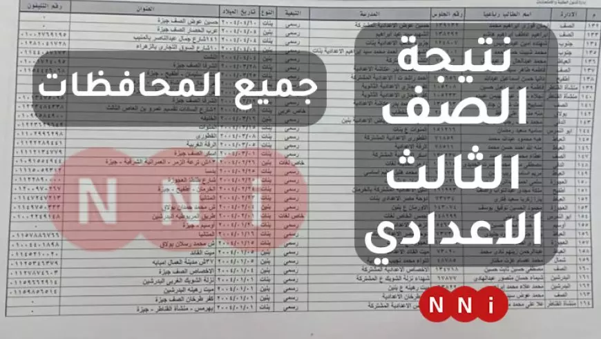 نتيجة الصف الثالث الإعدادي 2025 برقم الجلوس والاسم في محافظة القاهرة و9 محافظات اخرى