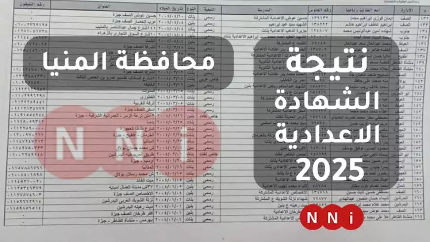 نتيجة الشهادة الإعدادية 2025 محافظة المنيا برقم الجلوس والاسم عبر موقع مديرية التربية والتعليم