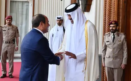 الرئيس السيسي وأمير قطر يؤكدان على أهمية القضية الفلسطينية ويؤيدان مصالح الشعب الفلسطيني.