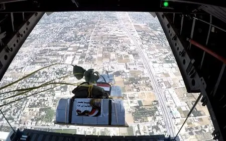 تنفيذاً لتوجيهات الرئيس السيسي.. مصر تلقي أطنان من المساعدات جواً على غزة