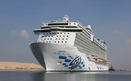 عبور السفينة العملاقة AROYA بقناة السويس حاملة 2300 سائح يضفي زخمًا سياحيًا