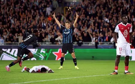 موناكو يتلقى هزيمة ثقيلة من كلوب بروج برباعية في دوري أبطال أوروبا