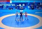 محمد حسن يتألق ويفوز بذهبية بطولة العالم للمصارعة في صربيا