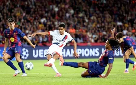 الشوط الأول ينتهي بالتعادل الإيجابي بين برشلونة وباريس سان جيرمان في دوري أبطال أوروبا
