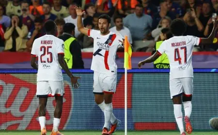 راموس وحكيمي يتألقان ويدفعان باريس سان جيرمان للفوز الساحق على برشلونة في دوري أبطال أوروبا