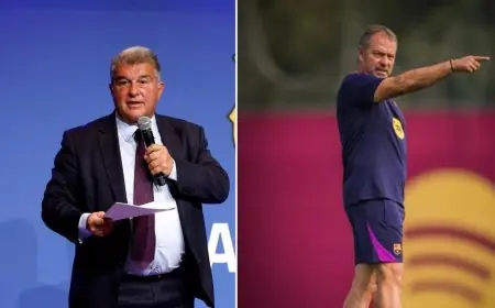 رئيس برشلونة لابورتا يدعم هانزي فليك وينتقد قرارات الحكم