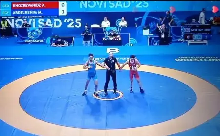 محمد حسن يتألق ويفوز بذهبية بطولة العالم للمصارعة في صربيا