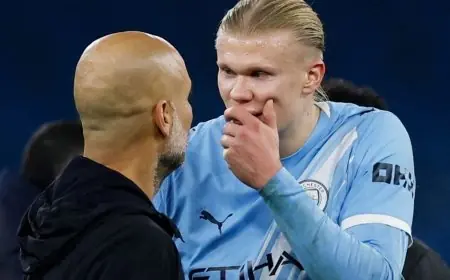 جوارديولا يخفف من وطأة نقاشه الحاد مع هالاند بعد انتصار مانشستر سيتي على ليدز