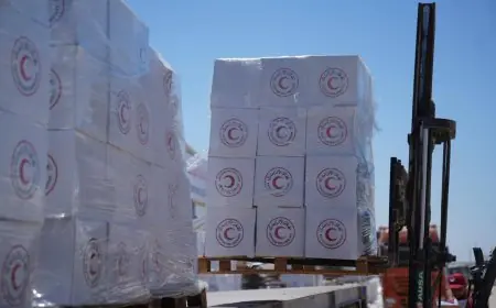 دخول القافلة الـ 128 من زاد العزة لدعم الفلسطينيين في قطاع غزة