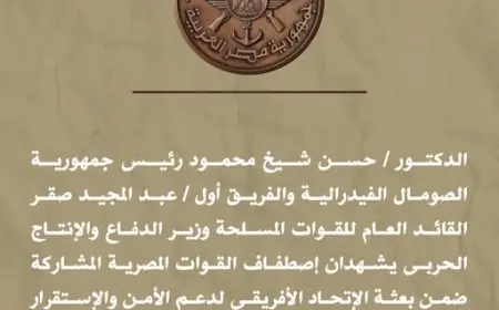 وزير الدفاع والرئيس الصومالي يشهدان استعراض القوات المصرية لدعم الأمن والاستقرار في بعثة الاتحاد الإفريقي
