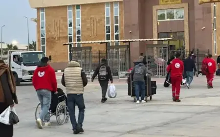 حافلات تحمل أعدادًا كبيرة من الفلسطينيين تصل إلى معبر رفح لعودة آمنة إلى غزة