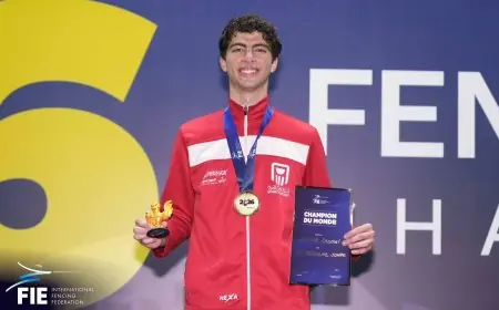 وزير الرياضة يبارك ليوسف شامل بحصوله على الميدالية الذهبية العالمية في السلاح في البرازيل