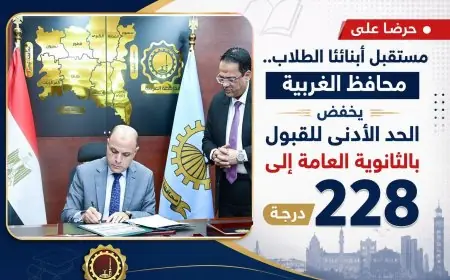 محافظ الغربية يعلن خفض الحد الأدنى للقبول بالثانوية العامة إلى 228 درجة لتحقيق فرص تعليمية واسعة