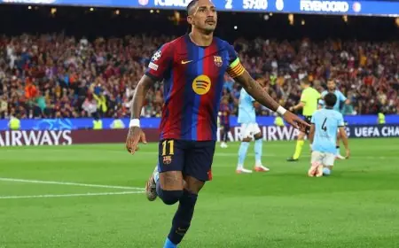 رافينيا المتألق يقود برشلونة لاكتساح فينورد في دوري أبطال أوروبا