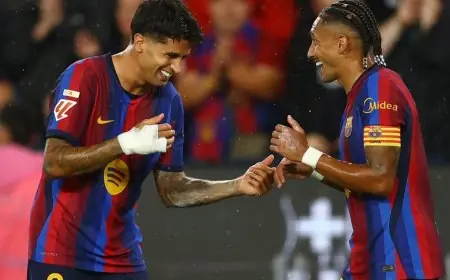 هاتريك رافينيا وقذائف كانسيلو تقود برشلونة لاستعراض قوته