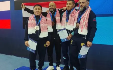 فوز المصارع المصري حسن مدني بذهبية بطولة العالم للرواد في الأردن